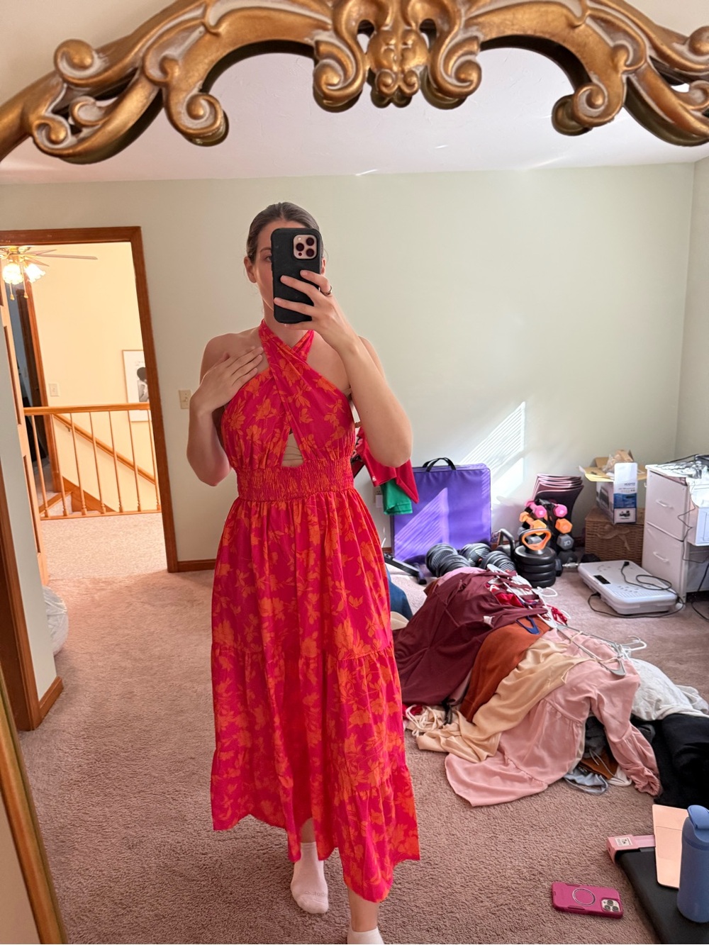 Amazon Halter Maxi Dress in Pink and Orange Floral
